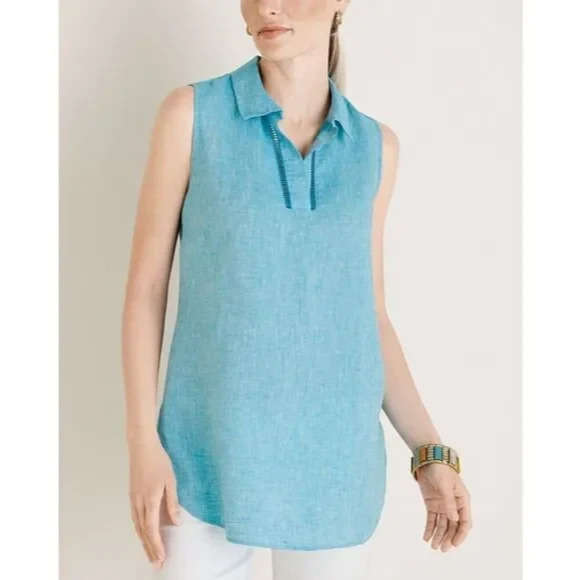 Chico's Tops - Chico's 100% Linen No Iron FreshChic Turquoise Tunic Top Sleeveless Plus Size 22